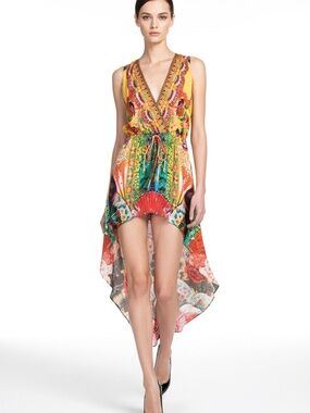 Shahida Parides Yellow Japanese Print High Low Backless Dress